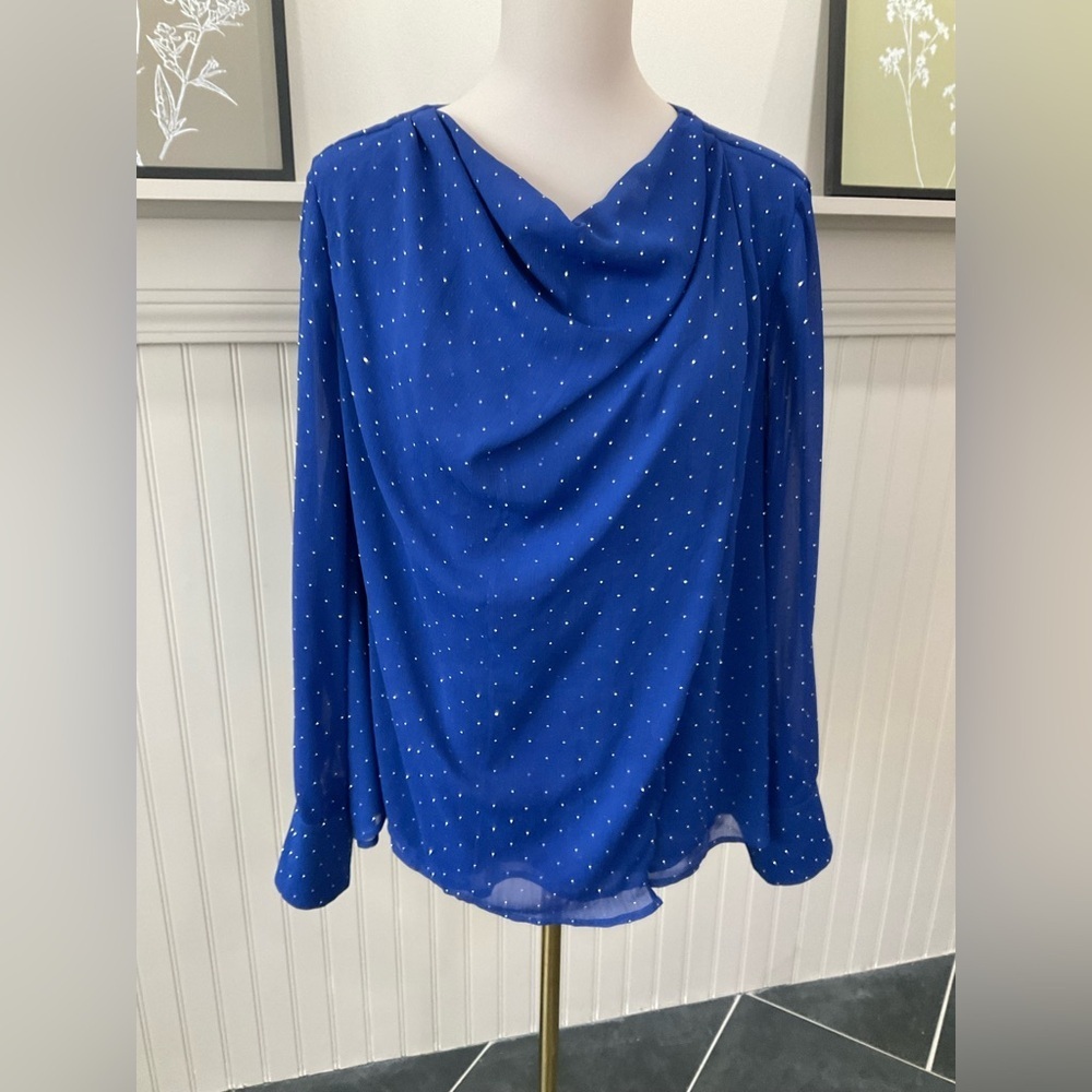 Halogen x Nordstrom Royal Blue Jeweled Drape Neck Blouse – Size LG